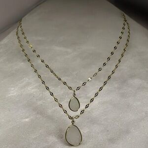 Elegant Double Layered Gold and White Teardrop Necklace